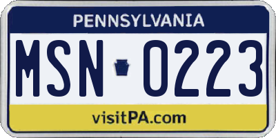 PA license plate MSN0223