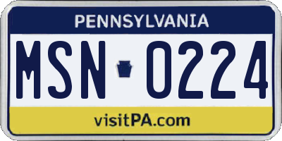 PA license plate MSN0224