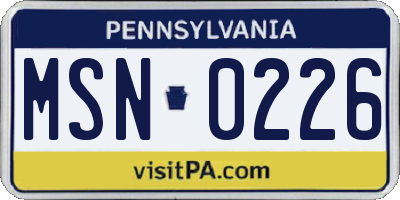 PA license plate MSN0226