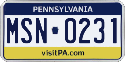 PA license plate MSN0231