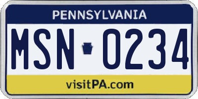 PA license plate MSN0234