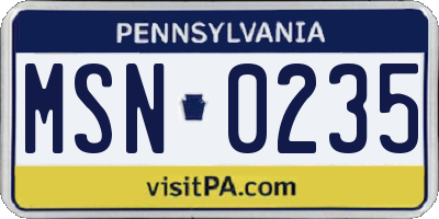 PA license plate MSN0235