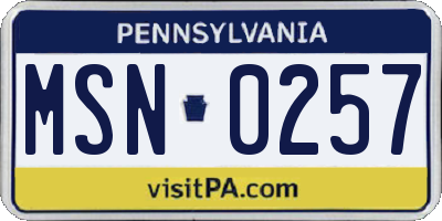 PA license plate MSN0257