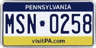 PA license plate MSN0258