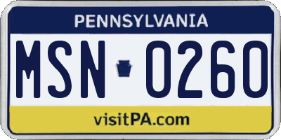 PA license plate MSN0260