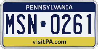 PA license plate MSN0261