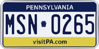 PA license plate MSN0265
