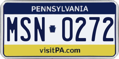 PA license plate MSN0272