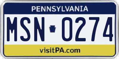 PA license plate MSN0274