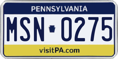 PA license plate MSN0275