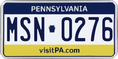 PA license plate MSN0276
