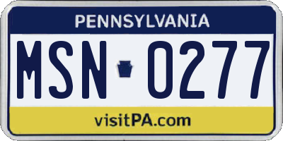 PA license plate MSN0277