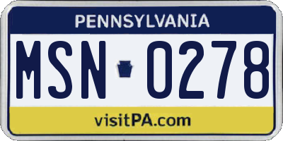 PA license plate MSN0278
