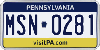 PA license plate MSN0281