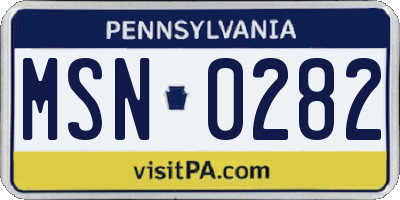 PA license plate MSN0282