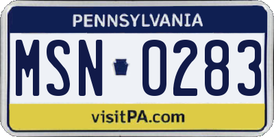 PA license plate MSN0283