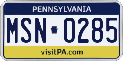 PA license plate MSN0285