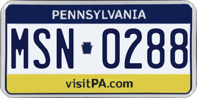 PA license plate MSN0288