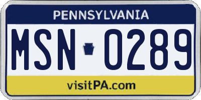 PA license plate MSN0289