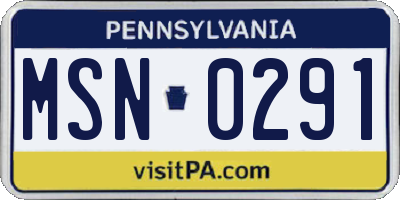 PA license plate MSN0291