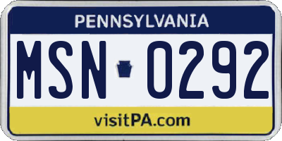 PA license plate MSN0292