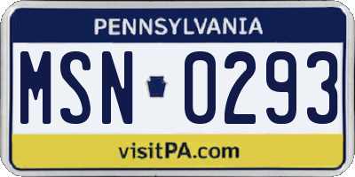 PA license plate MSN0293