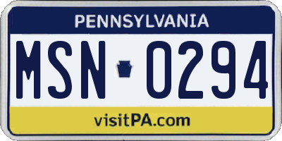 PA license plate MSN0294
