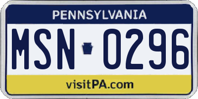 PA license plate MSN0296