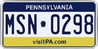 PA license plate MSN0298