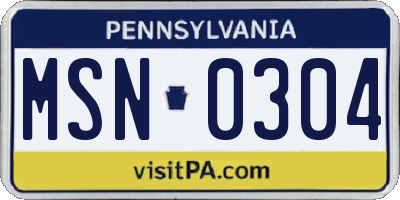 PA license plate MSN0304