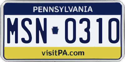 PA license plate MSN0310