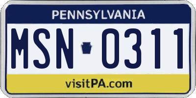 PA license plate MSN0311