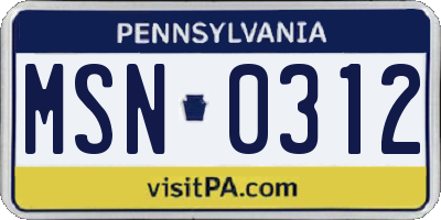 PA license plate MSN0312