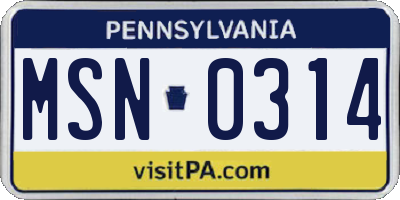 PA license plate MSN0314