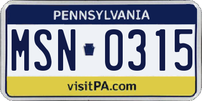 PA license plate MSN0315