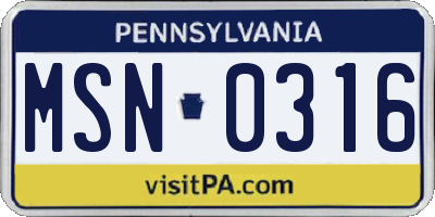 PA license plate MSN0316