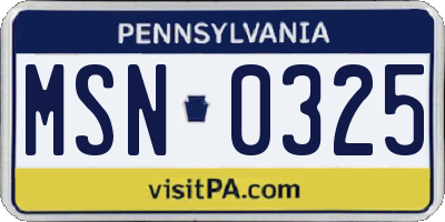 PA license plate MSN0325