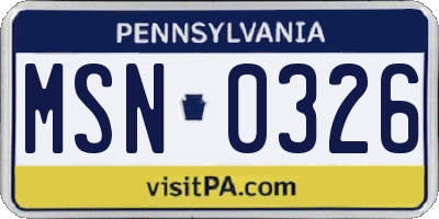 PA license plate MSN0326