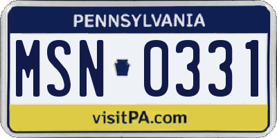 PA license plate MSN0331