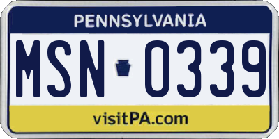 PA license plate MSN0339