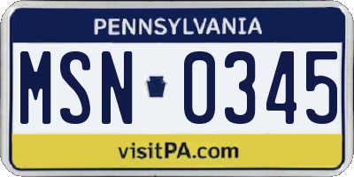 PA license plate MSN0345