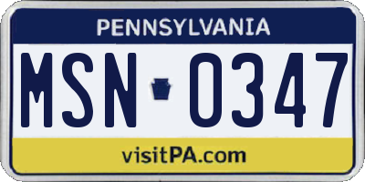 PA license plate MSN0347