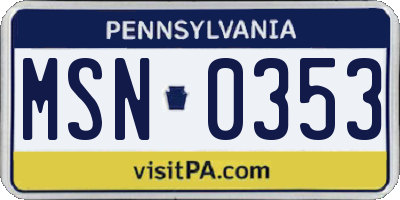 PA license plate MSN0353