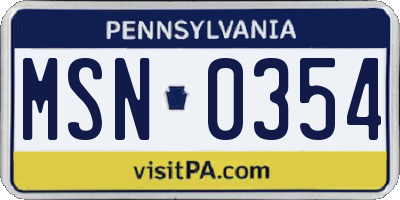 PA license plate MSN0354