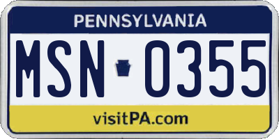 PA license plate MSN0355