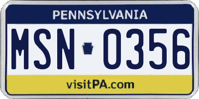 PA license plate MSN0356