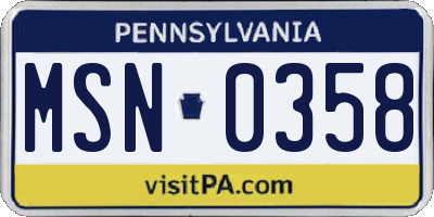 PA license plate MSN0358