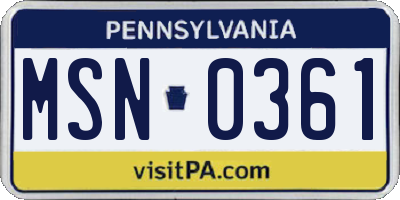 PA license plate MSN0361