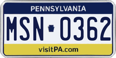 PA license plate MSN0362