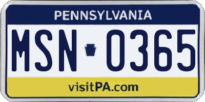 PA license plate MSN0365